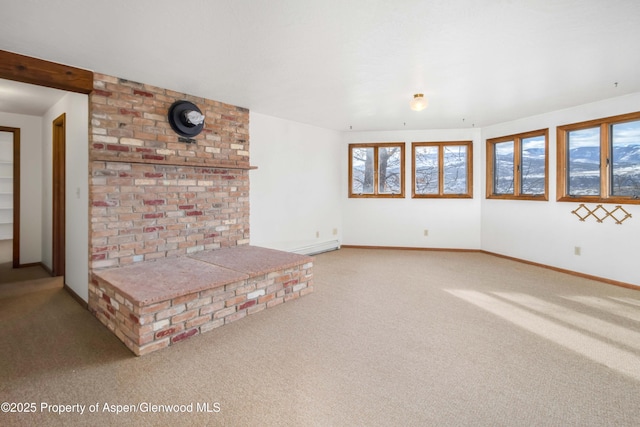 unfurnished living room featuring light colored carpet