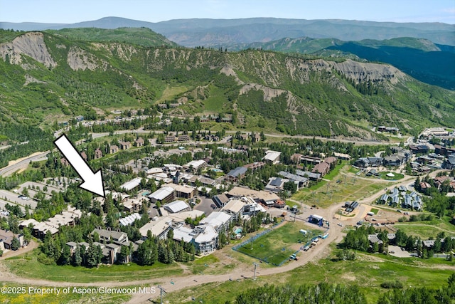 600 Carriage Way Unit L-12, Snowmass Village, CO 81615 - aerial view of property's location with mountains