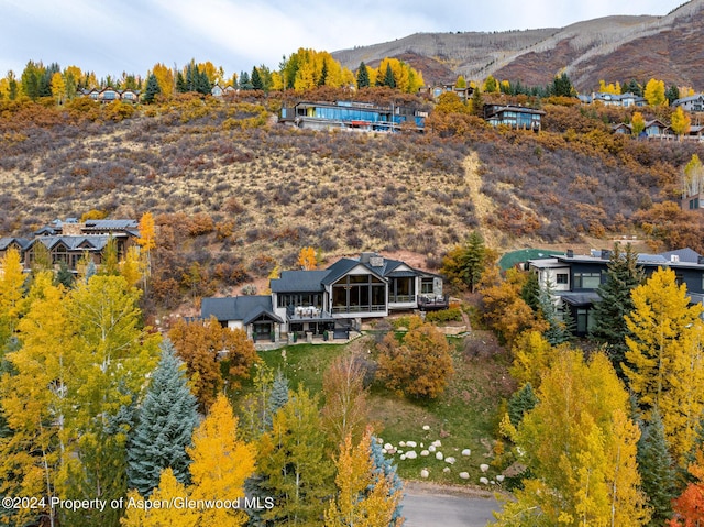 birds eye view of property featuring a mountain view