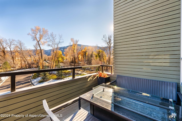 deck with a mountain view