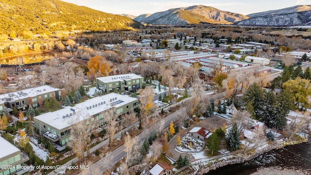 drone / aerial view featuring a mountain view