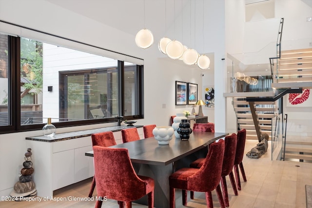 dining area with light hardwood / wood-style floors