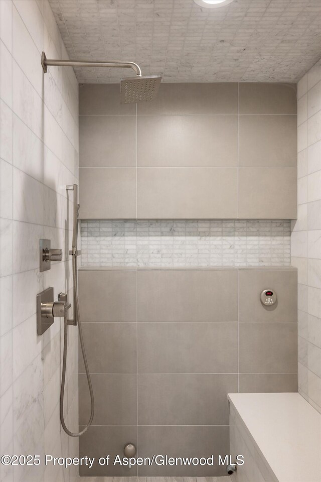 2134 Lower River Rd, Snowmass, CO 81654 - bathroom with tiled shower and tile walls
