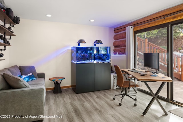 2134 Lower River Rd, Snowmass, CO 81654 - office area with wood finished floors, baseboards, and recessed lighting