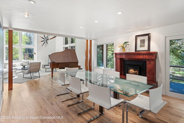 dining area with light wood-type flooring