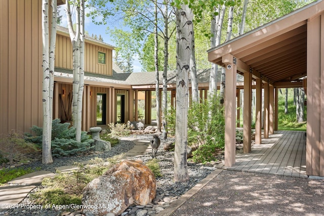 view of yard featuring a wooden deck