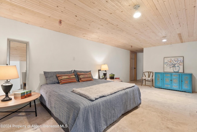 bedroom with wood ceiling