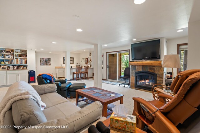 10 Cedar Cv, Glenwood Springs, CO 81601 - carpeted living area with plenty of natural light, recessed lighting, and a fireplace