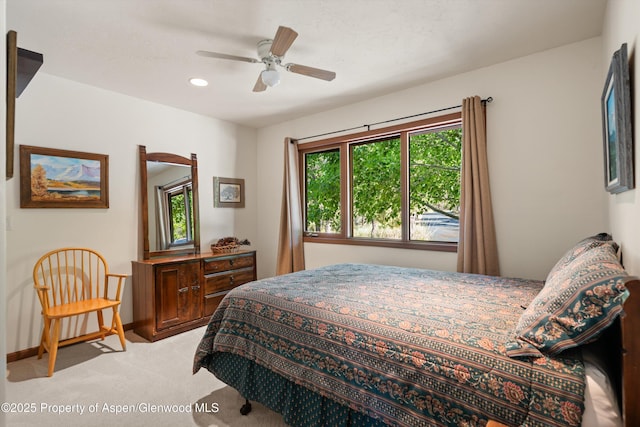10 Cedar Cv, Glenwood Springs, CO 81601 - bedroom featuring light colored carpet, recessed lighting, and ceiling fan