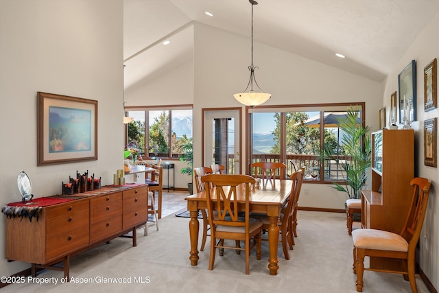 10 Cedar Cv, Glenwood Springs, CO 81601 - dining area with plenty of natural light, high vaulted ceiling, recessed lighting, and light carpet