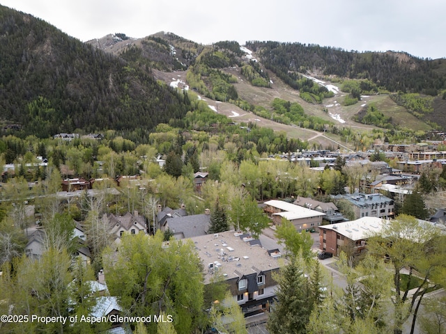 901 E Hyman Ave Unit 4, Aspen, CO 81611 - aerial overview of property's location featuring mountains, a heavily wooded area, and nearby suburban area