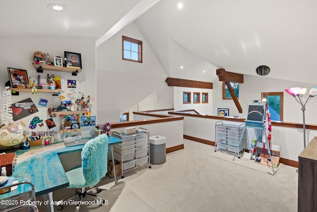 1185 Heritage Dr, Carbondale, CO 81623 - office with carpet, recessed lighting, and high vaulted ceiling