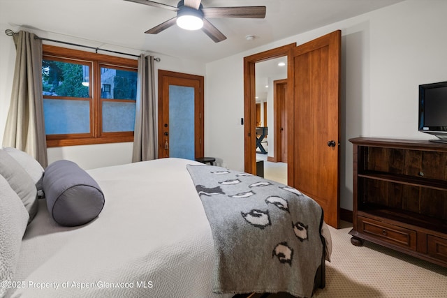 1185 Heritage Dr, Carbondale, CO 81623 - bedroom featuring light colored carpet and a ceiling fan