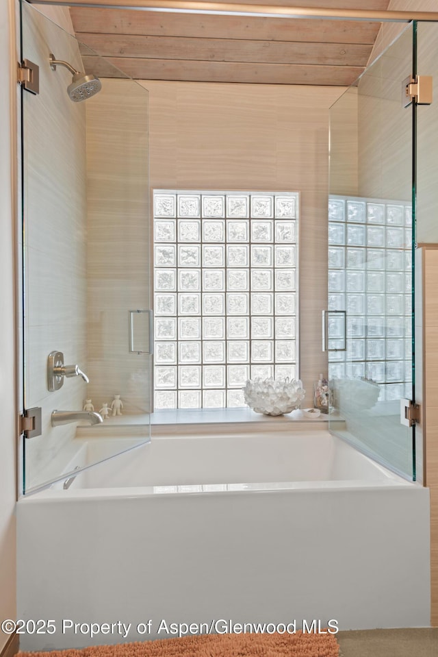 645 Sneaky Ln, Aspen, CO 81611 - full bathroom featuring a bathtub, plenty of natural light, wooden ceiling, and a shower