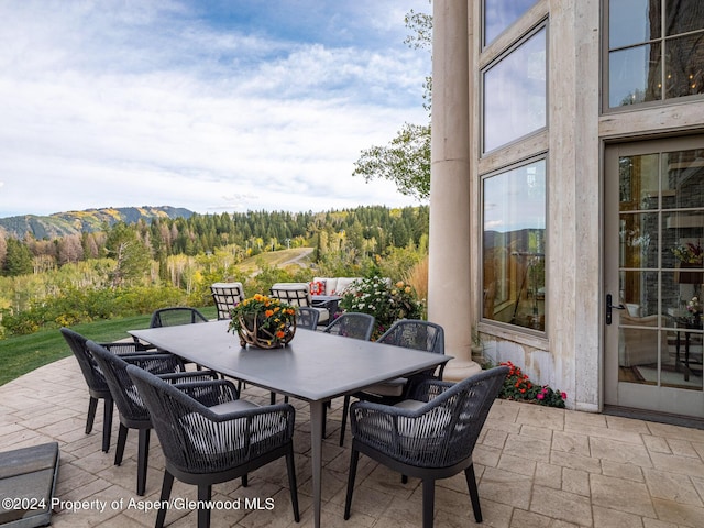 view of patio featuring a mountain view