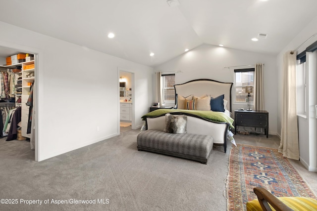 236 Paintbrush Way, Glenwood Springs, CO 81601 - carpeted bedroom with a walk in closet, a closet, recessed lighting, and lofted ceiling