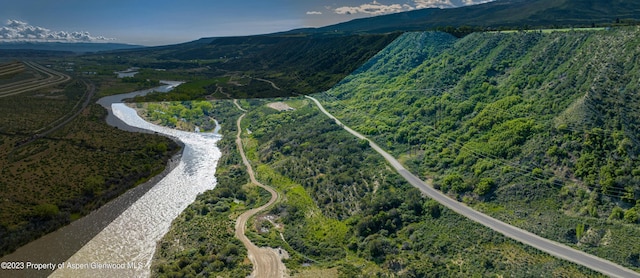 bird's eye view with a mountain view