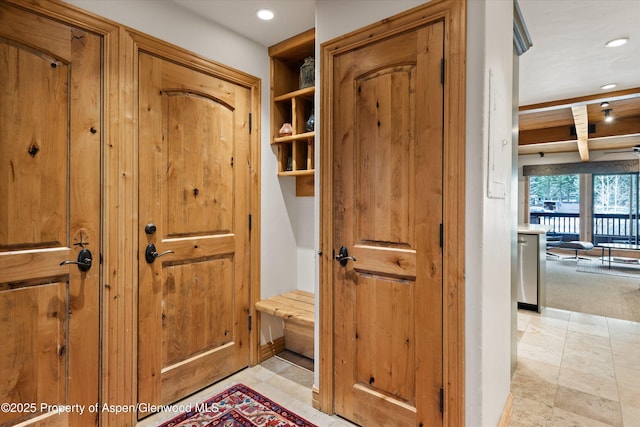 610 S W End St Unit D203, Aspen, CO 81611 - foyer entrance with recessed lighting, beamed ceiling, and baseboards