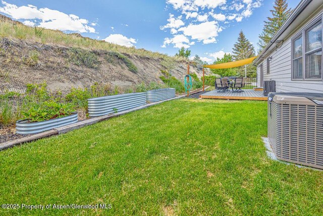 1321 Lecuyer Dr, Craig, CO 81625 - view of green lawn featuring central air condition unit and a deck