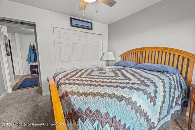 1321 Lecuyer Dr, Craig, CO 81625 - carpeted bedroom featuring a closet, baseboards, and ceiling fan
