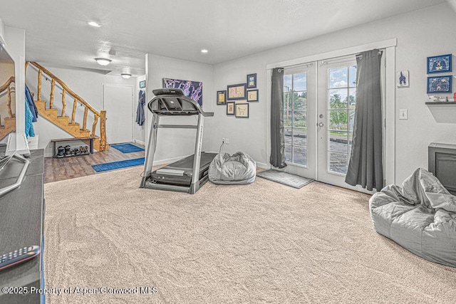 1321 Lecuyer Dr, Craig, CO 81625 - exercise room featuring french doors, carpet, recessed lighting, and baseboards