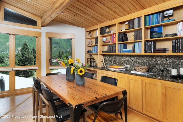 809 S Aspen St Unit 8, Aspen, CO 81611 - dining space featuring wood ceiling and plenty of natural light