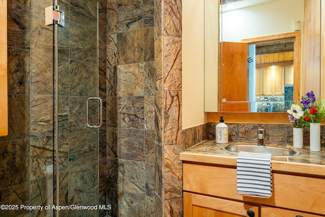 809 S Aspen St Unit 8, Aspen, CO 81611 - bathroom with vanity and a stall shower