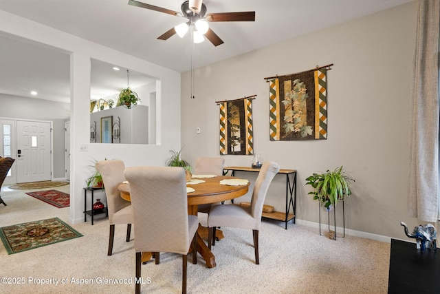 100 Limberpine Cir, Parachute, CO 81635 - carpeted dining area featuring a ceiling fan and recessed lighting