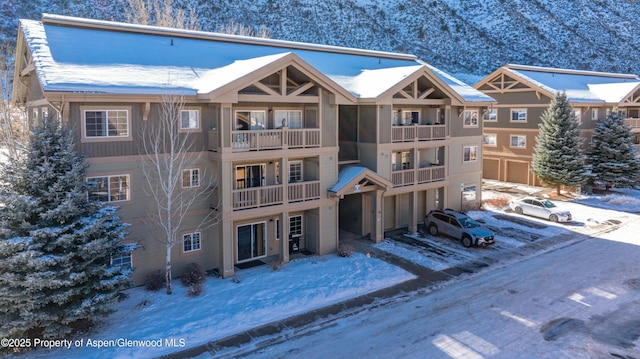 view of snow covered building