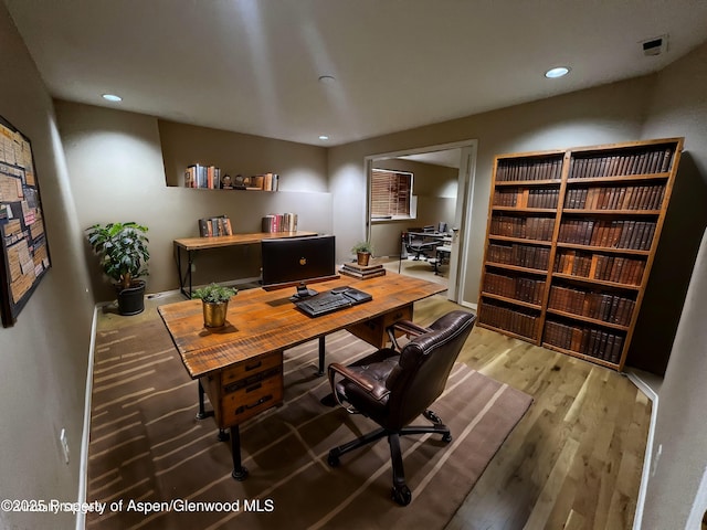 office with wood-type flooring