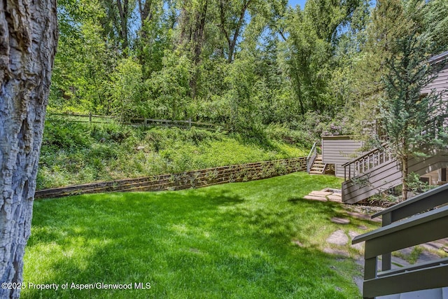 851 Ute Ave Unit B, Aspen, CO 81611 - view of yard featuring stairs and a wooded view