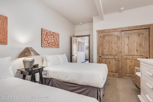 851 Ute Ave Unit B, Aspen, CO 81611 - bedroom with light carpet and beamed ceiling