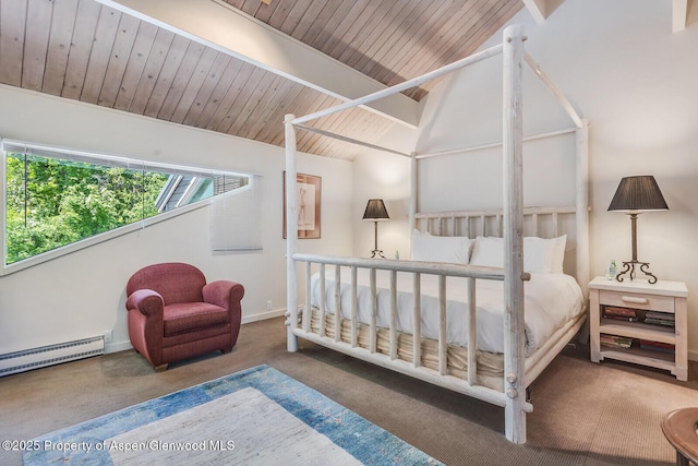 851 Ute Ave Unit B, Aspen, CO 81611 - carpeted bedroom with wood ceiling and a baseboard heating unit