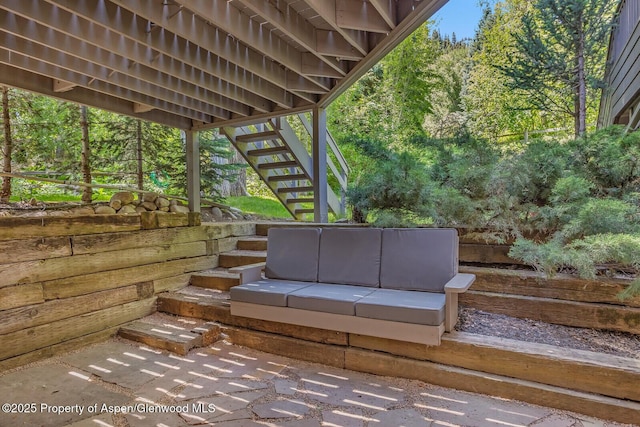 851 Ute Ave Unit B, Aspen, CO 81611 - view of patio with stairway and an outdoor living space
