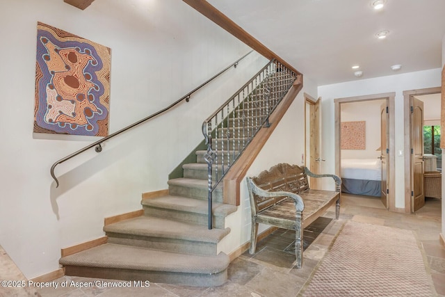 851 Ute Ave Unit B, Aspen, CO 81611 - stairway with baseboards and recessed lighting