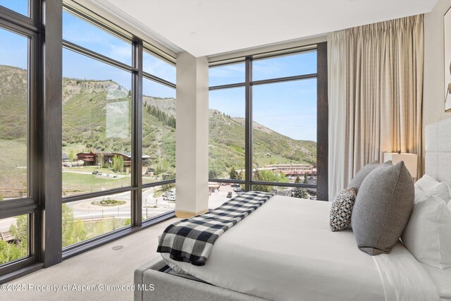 77 Wood Rd Unit 507-13, Snowmass Village, CO 81615 - bedroom featuring a mountain view, carpet flooring, and a wall of windows