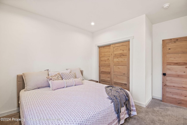 bedroom with carpet floors and a closet