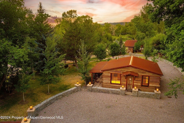 view of log cabin