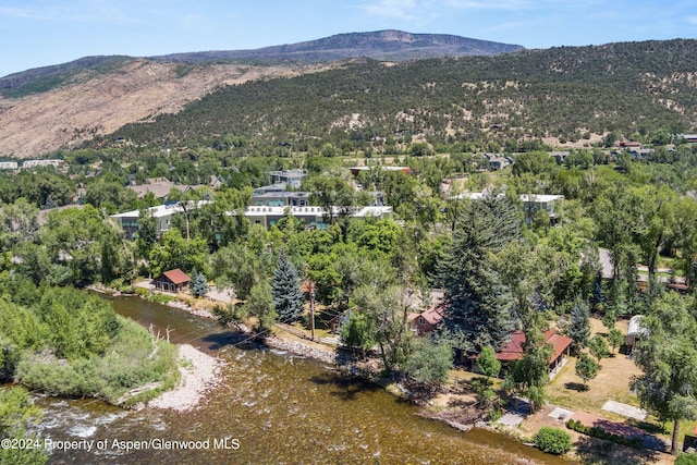 birds eye view of property featuring a mountain view