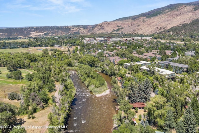 birds eye view of property featuring a mountain view