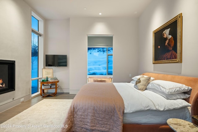 bedroom with dark hardwood / wood-style floors