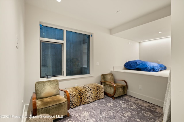 living area featuring carpet flooring