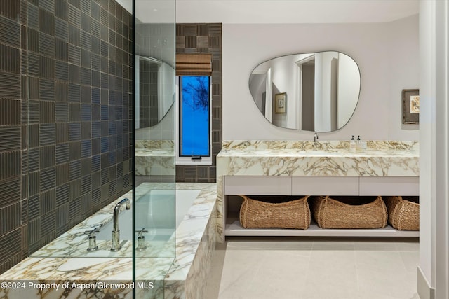 387 Branding Ln, Snowmass Village, CO 81615 - bathroom featuring vanity, a bath, a shower, and tile patterned flooring