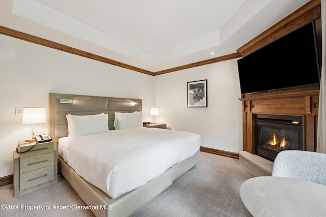 415 E Dean St Week 7 St, Aspen, CO 81611 - bedroom featuring a raised ceiling, a glass covered fireplace, and recessed lighting