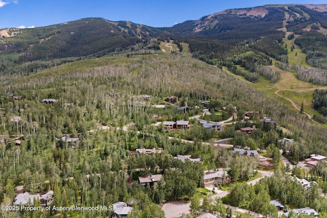 drone / aerial view featuring a mountain view