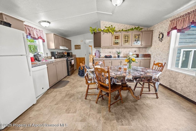 dining room featuring vaulted ceiling