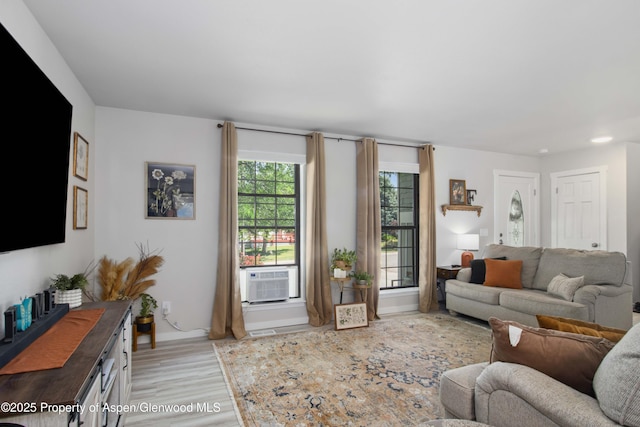 10 Spruce Ct, Parachute, CO 81635 - living area with light wood-style floors, cooling unit, and recessed lighting