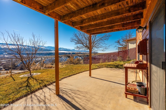 view of patio featuring a mountain view