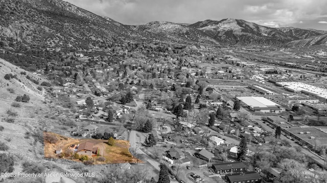 birds eye view of property featuring a mountain view