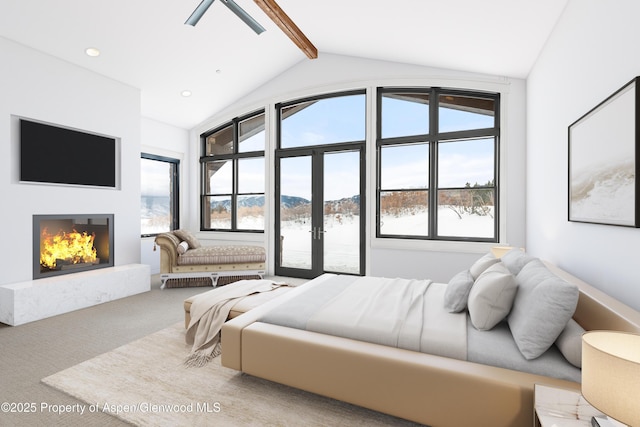 2908 Juniper Hill Dr, Aspen, CO 81611 - carpeted bedroom featuring a warm lit fireplace and recessed lighting